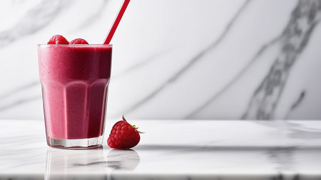 A glass of raspberry cocktail on a marble background.の素材
