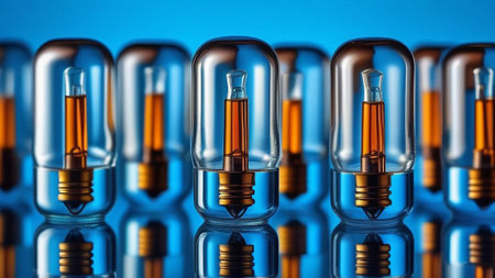 Light bulbs on a blue background.の素材