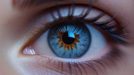 Female blue eye macro photography.の素材