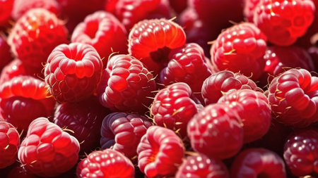 Banner with fresh juicy raspberries.の素材