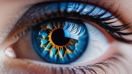 Female blue eye macro photography.の素材