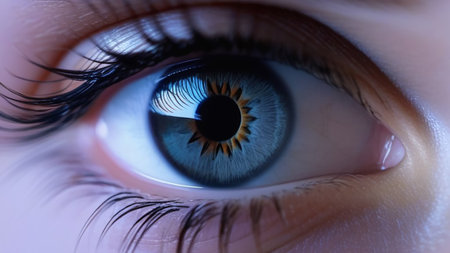 Female blue eye macro photography.の素材
