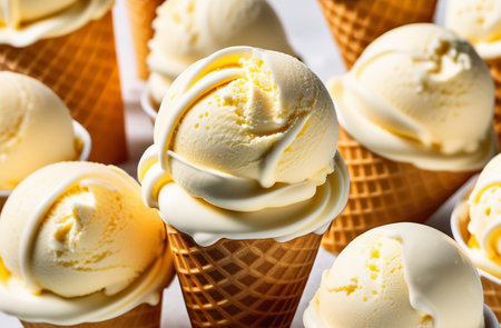 Ice cream cone on a light background.の素材