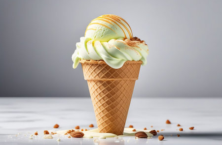 Ice cream cone on a light background.の素材