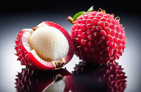Lychee on a white background with reflection.の素材