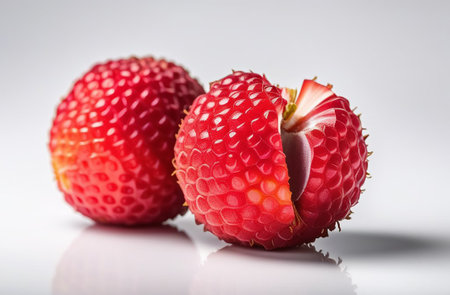 Lychee on a white background with reflection.の素材