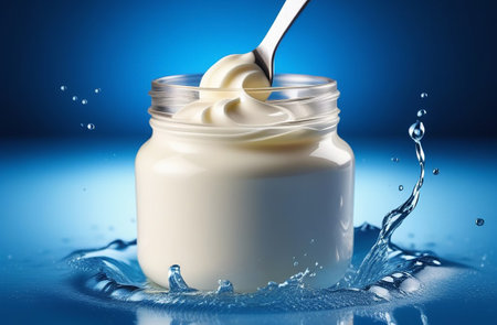 A jar of moisturizing cream in a splash of water.の素材