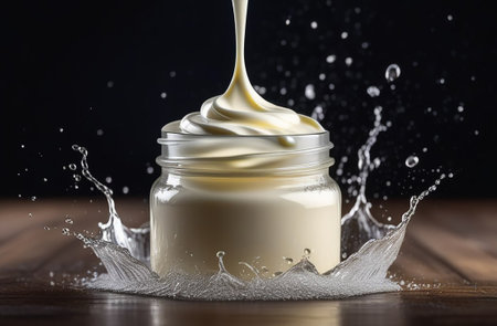 A jar of moisturizing cream in a splash of water.の素材