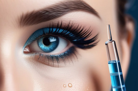 Portrait of a brunette with a medical ampoule.の素材