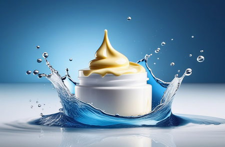A jar of moisturizing cream in a splash of water.の素材