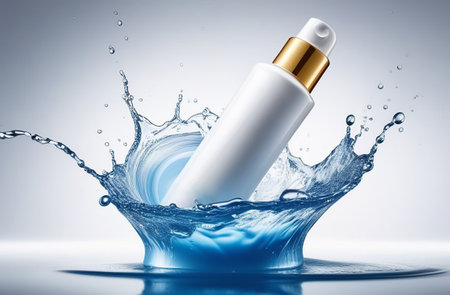 A jar of moisturizing cream in a splash of water.の素材