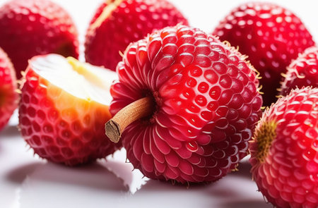 Lychee on a white background with reflection.の素材