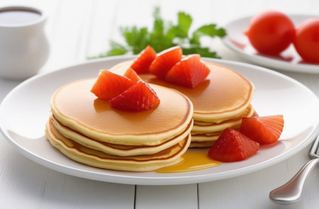 Homemade pancakes with red fish.の素材