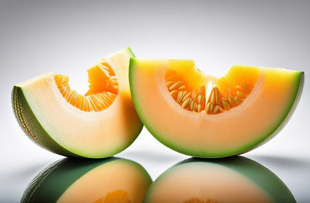 A piece of juicy melon on a white background.の素材