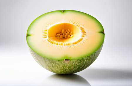 A piece of juicy melon on a white background.の素材