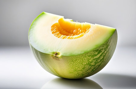 A piece of juicy melon on a white background.の素材
