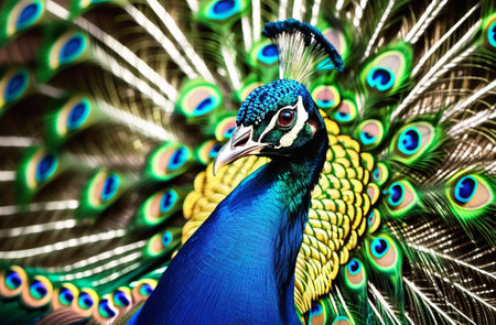 Portrait of a bright peacock.の素材