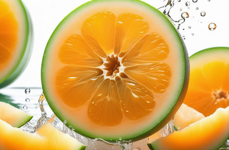 Citrus fruits in splashes of water.の素材