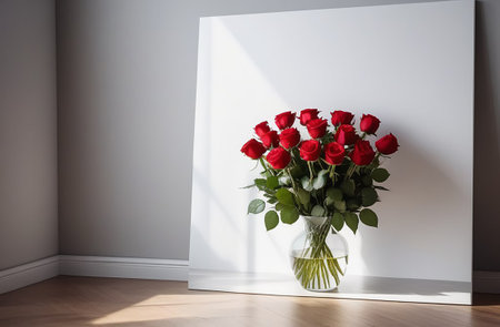 Transparent vase with red roses.の素材