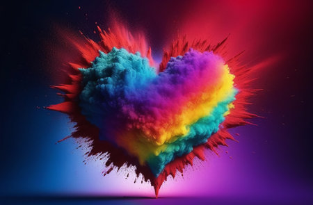 Heart made of colored bright exploding powder. Valentine's card.の素材