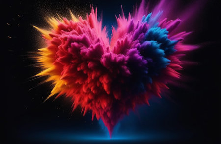 Heart made of colored bright exploding powder. Valentine's card.の素材