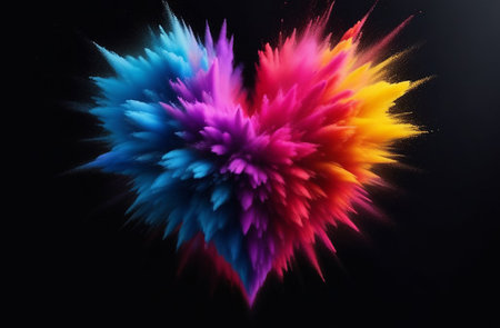 Heart made of colored bright exploding powder. Valentine's card.の素材