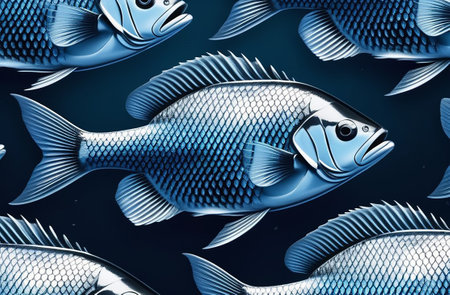 A blue fish swims in the sea.の素材