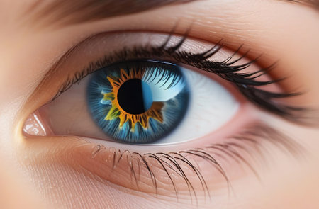 Bright blue orange futuristic eye.の素材