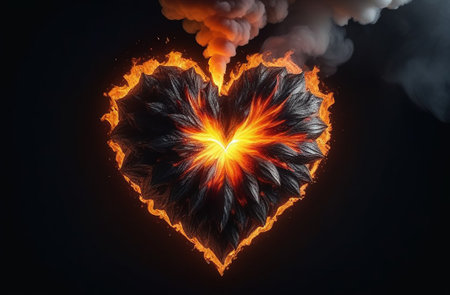 Burning black heart. Gothic valentine.の素材