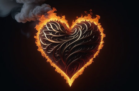 Burning black heart. Gothic valentine.の素材