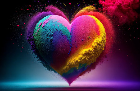 Bright rainbow powder heart. Valentine's card.の素材