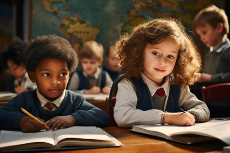 Multiracial children in a school classroom.の素材
