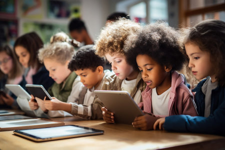 Multiracial children in a school classroom.の素材