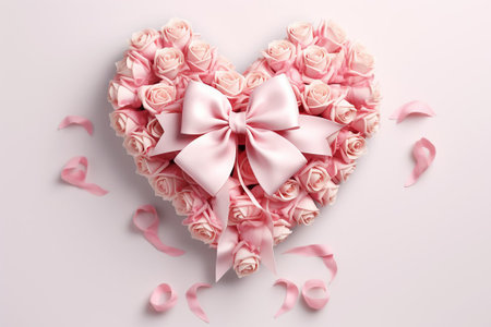 Heart with pink flowers and bow.の素材
