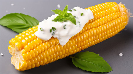 Corn with sauce and herbs.の素材
