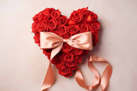 Red heart made of rose buds.の素材