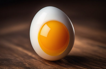 Soft-boiled egg on a dark background.の素材