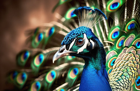 Portrait of a bright peacock.の素材