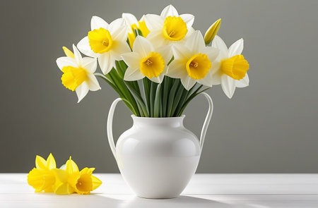 White vase with yellow daffodils.の素材