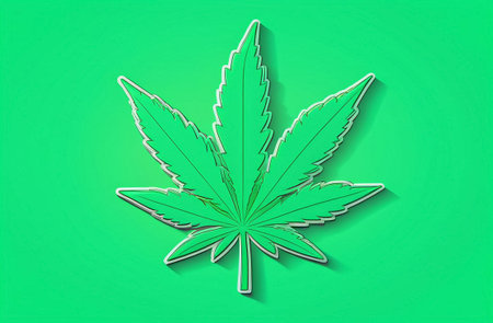 Cannabis leaf on a green background.の素材