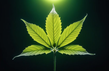Cannabis leaf on a green background with rays.の素材