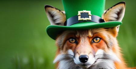 Portrait of a fox in a green hat.の素材