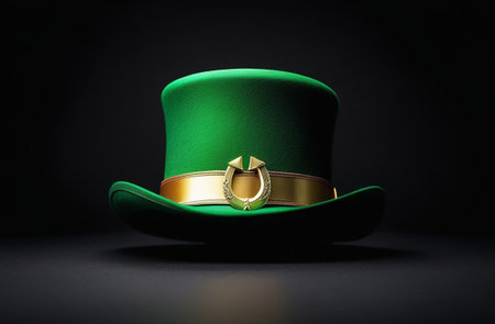 The green gnome hat is decorated with a 3D trefoil.の素材
