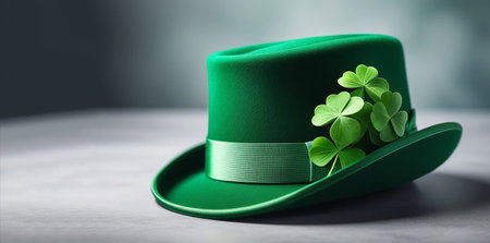 The green hat is decorated with shamrocks.の素材