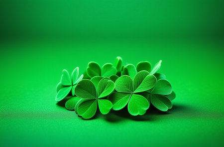 Shamrocks on a green background.の素材
