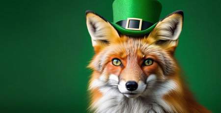Portrait of a fox in a green hat.の素材