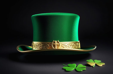 The green gnome hat is decorated with a 3D trefoil.の素材
