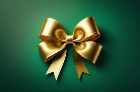 Green background with a gold bow.の素材