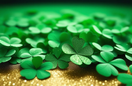 Clover leaves with bokeh sun rays.の素材
