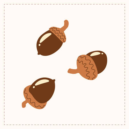 Three pieces acorn icon cartoon. Autumn harvest. Vector EPS10 illustration isolated on white background.のイラスト素材